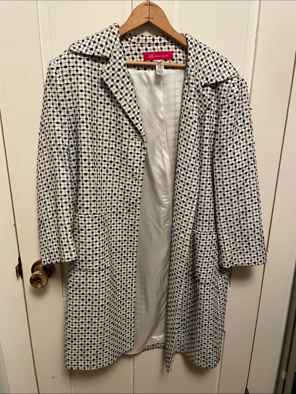 Anne Klein Black & White Check Trench Coat xl jacket blazer